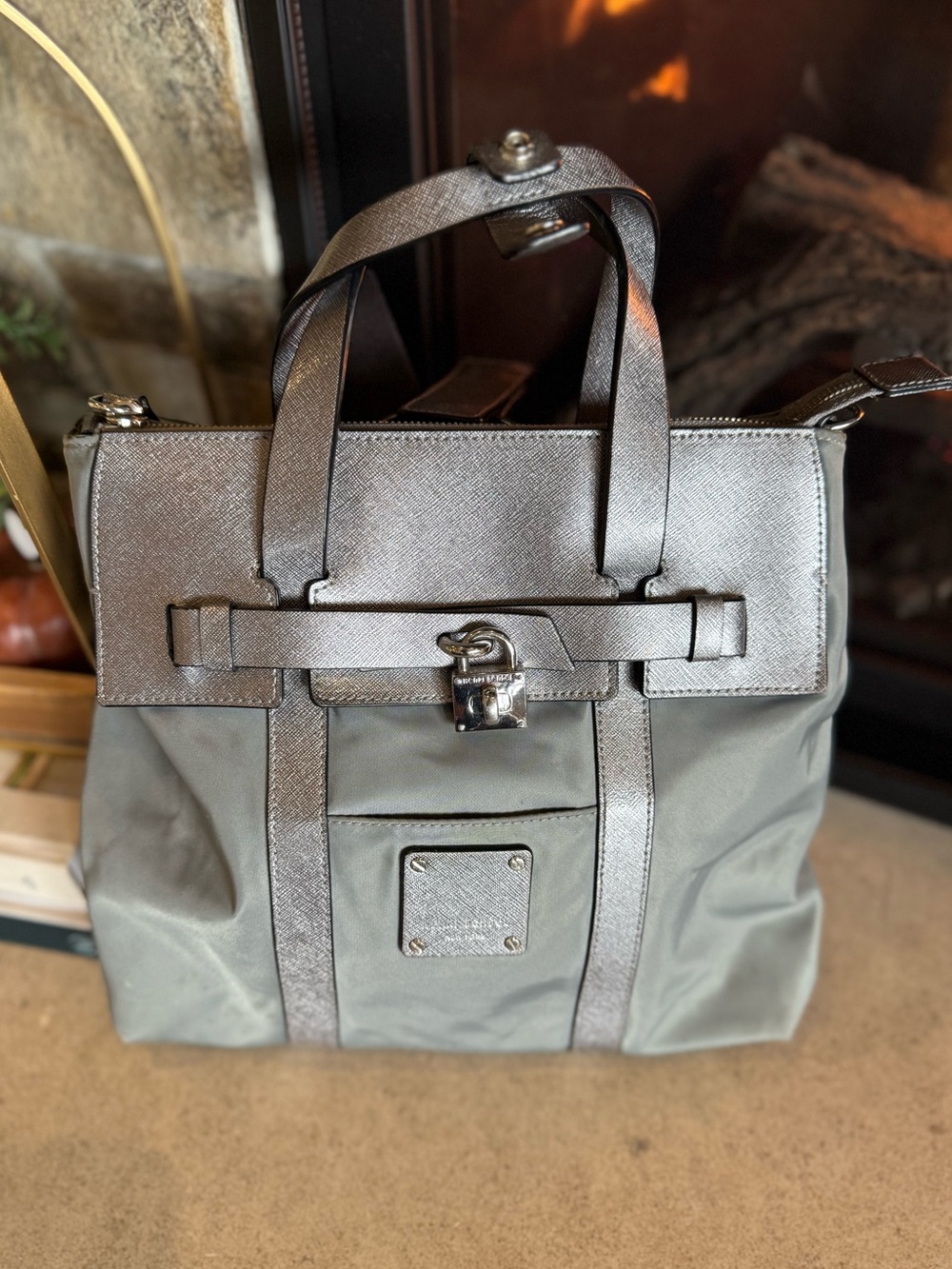 Henri Bendel Grey Nylon and Leather 2-Way Bag